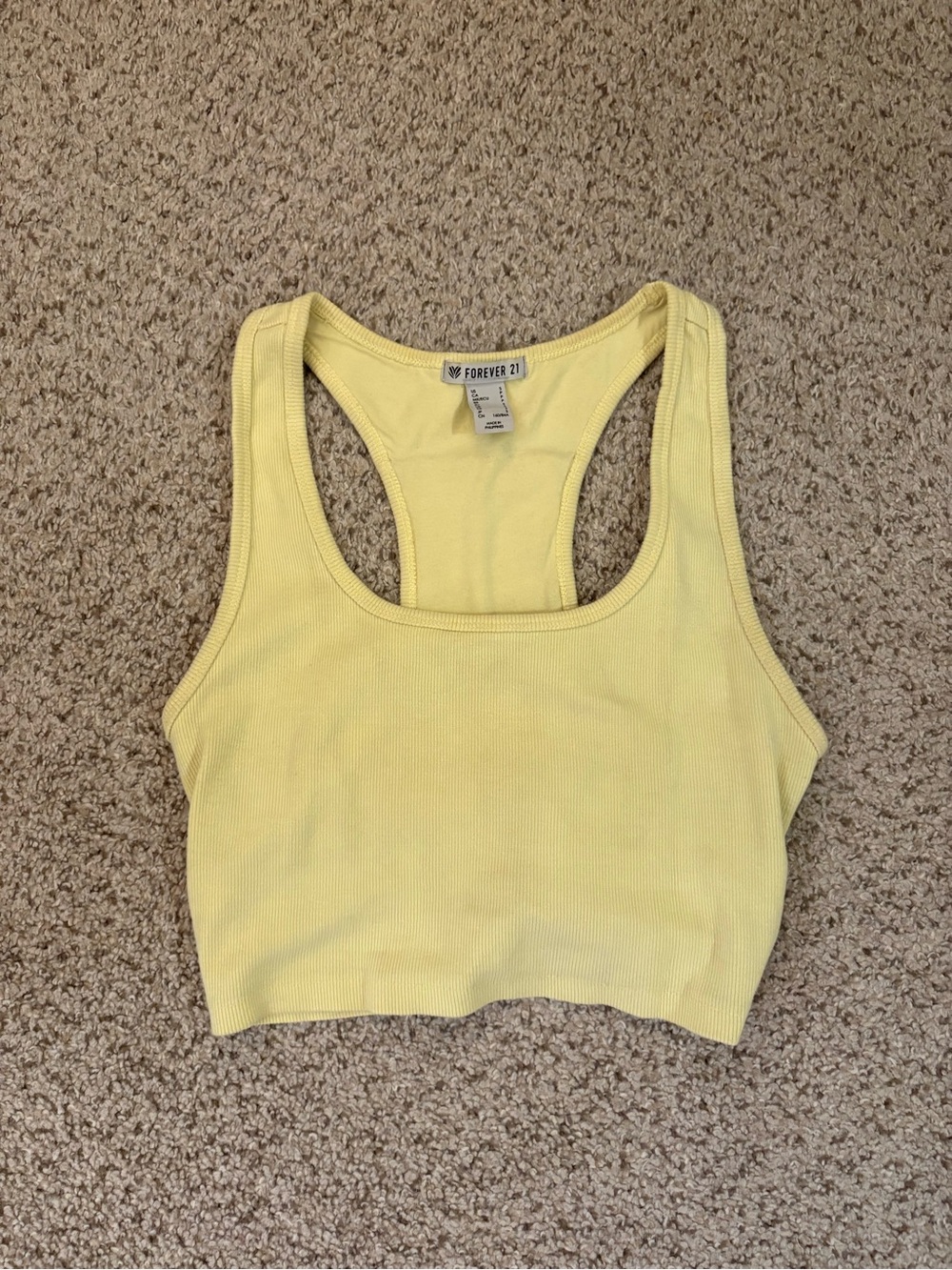 Forever 21 Pale Yellow Ribbed Racerback Crop Tank